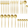 24 pcs Flatware Set Gold Stainless Steel Set for 6 Knife, Fork, Spoon, Tea Spoon